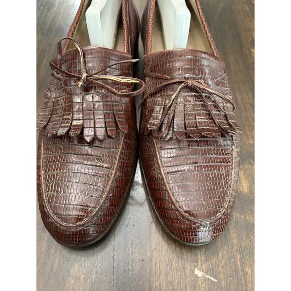 Johnston & Murphy Brown Lizard Tassel Loafers Shoes 9.5 Made In Italy main image 6